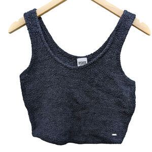 Pink Victoria Secret Black Fuzzy Crop Top M Sleep Cute Slumber Party Y2K Tank